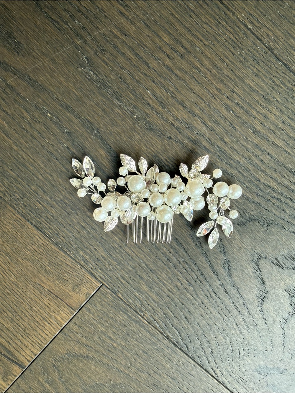 Pearl and Crystal Bridal Hair Comb - Silver Tone